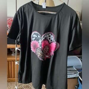 NWOT-Black T-Shirt with Heart and Love Design